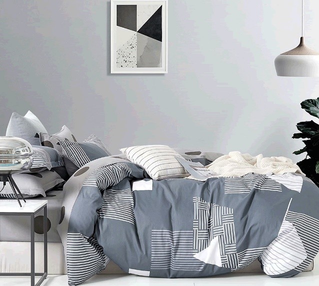 Komplet Pościeli Satyna Bawełniana Geometria