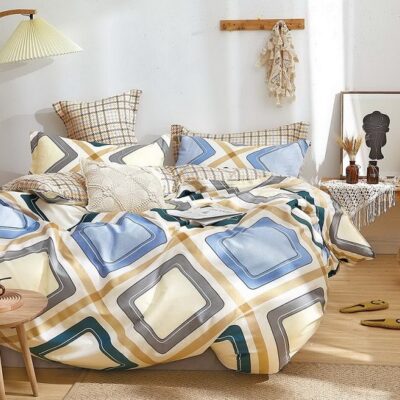 Komplet Pościeli Satyna Bawełniana Geometria