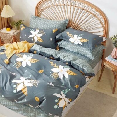 Komplet Pościeli Satyna Bawełniana w Kwiaty