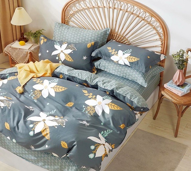 Komplet Pościeli Satyna Bawełniana w Kwiaty