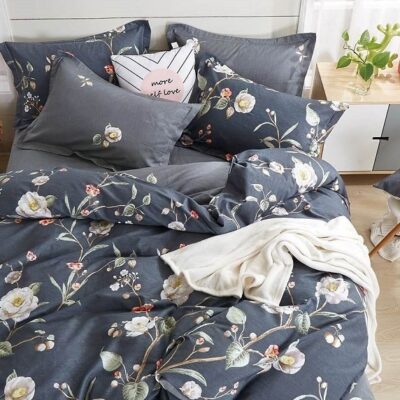 Komplet Pościeli Satyna Bawełniana w Kwiaty