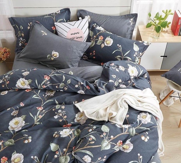 Komplet Pościeli Satyna Bawełniana w Kwiaty