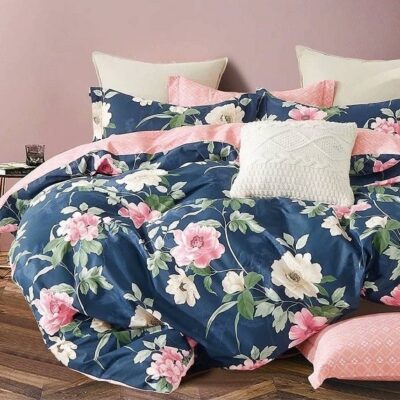 Komplet Pościeli Satyna Bawełniana w Kwiaty