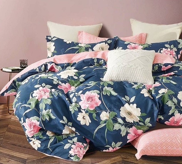 Komplet Pościeli Satyna Bawełniana w Kwiaty