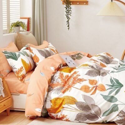 Komplet Pościeli Satyna Bawełniana Liście