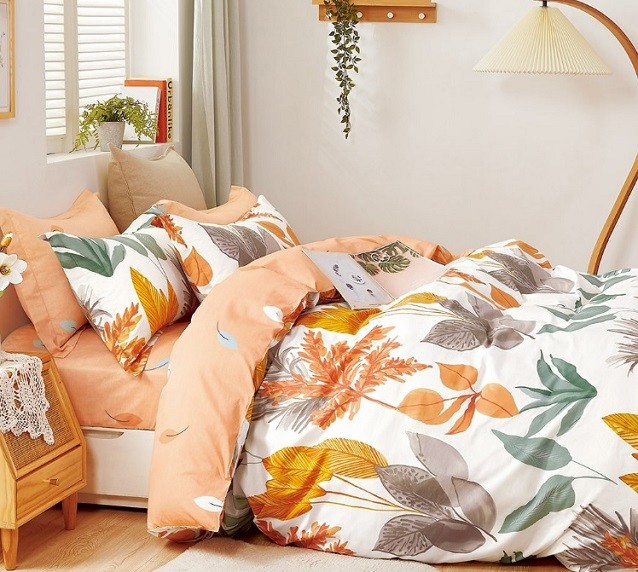 Komplet Pościeli Satyna Bawełniana Liście