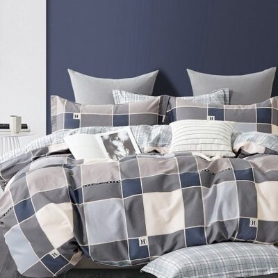 Komplet Pościeli Satyna Bawełniana Kratka