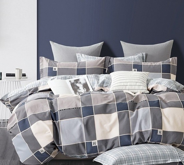 Komplet Pościeli Satyna Bawełniana Kratka