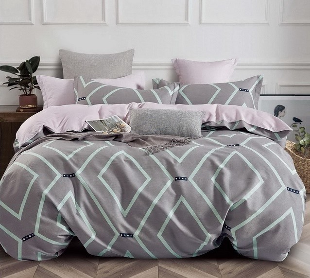 Komplet Pościeli Satyna Bawełniana Romby