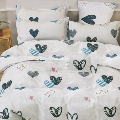 Komplet Pościeli Satyna Bawełniana Serduszka