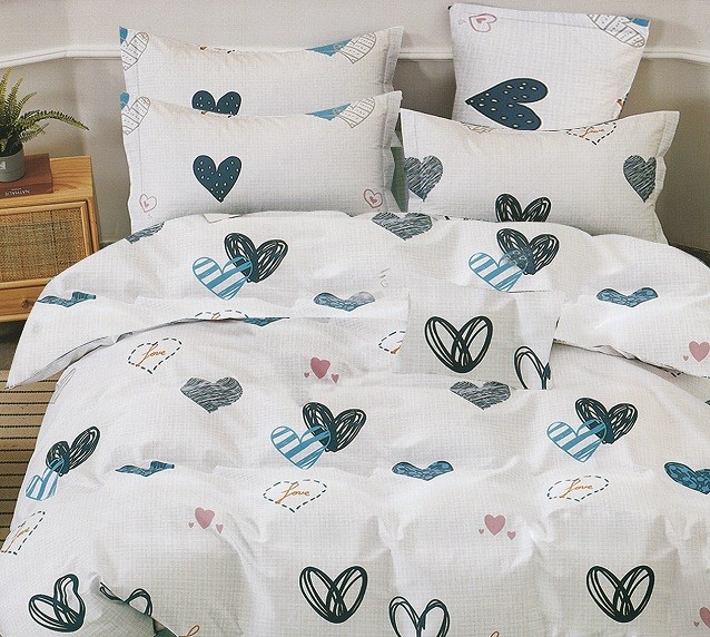 Komplet Pościeli Satyna Bawełniana Serduszka