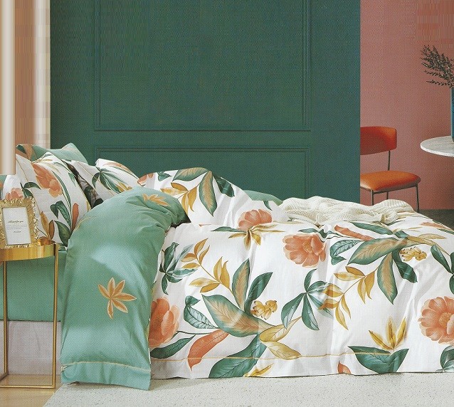 Komplet Pościeli Satyna Bawełniana Liście