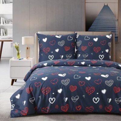 Komplet Pościeli Satyna Bawełniana Serca