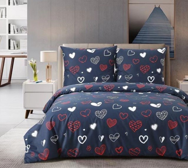 Komplet Pościeli Satyna Bawełniana Serca