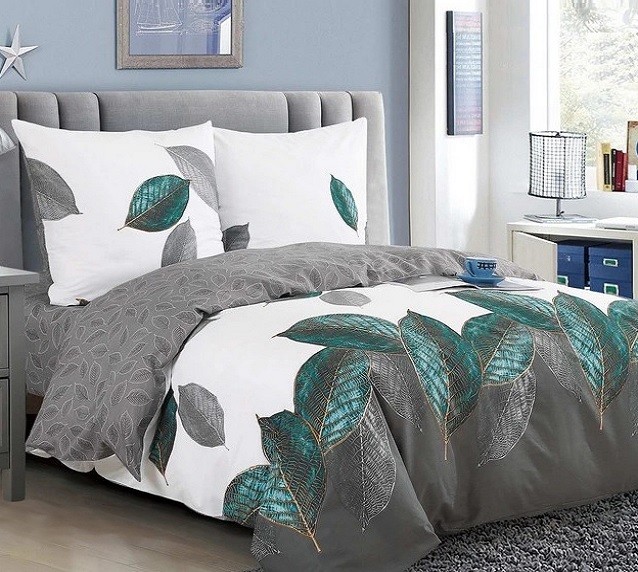 Komplet Pościeli Satyna Bawełniana Liście