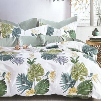 Komplet Pościeli Satyna Bawełniana Liście