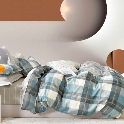 Komplet Pościeli Satyna Bawełniana Krata