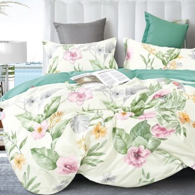 Komplet Pościeli Satyna Bawełniana Kwiatki