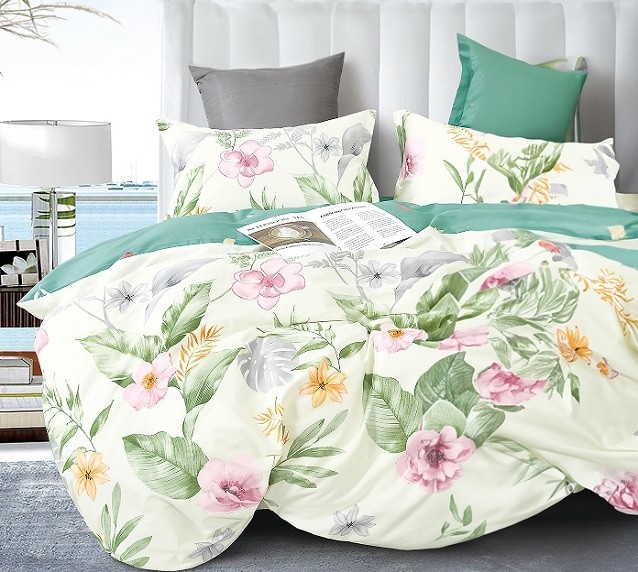 Komplet Pościeli Satyna Bawełniana Kwiatki