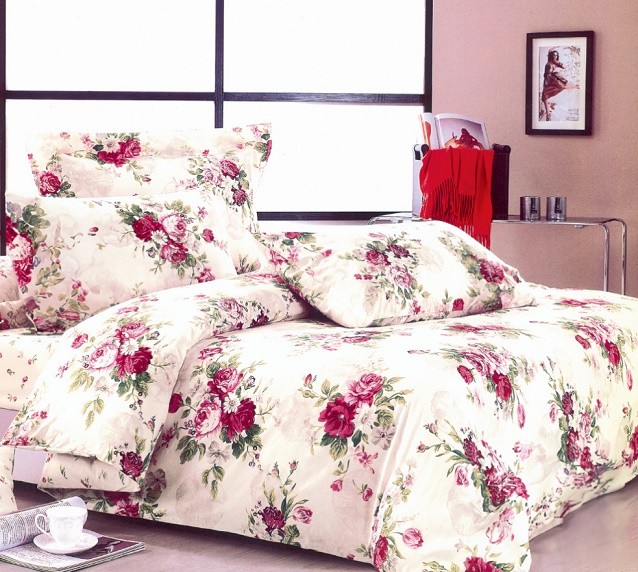Komplet Pościeli Satyna Bawełniana Róże