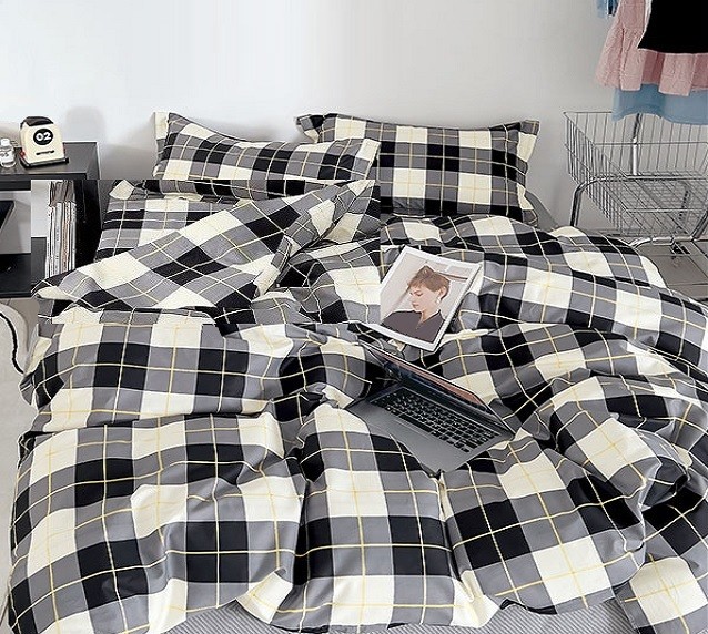 Komplet Pościeli Satyna Bawełniana Krata