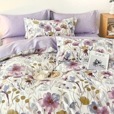 Komplet Pościeli Satyna Bawełniana Kwiaty