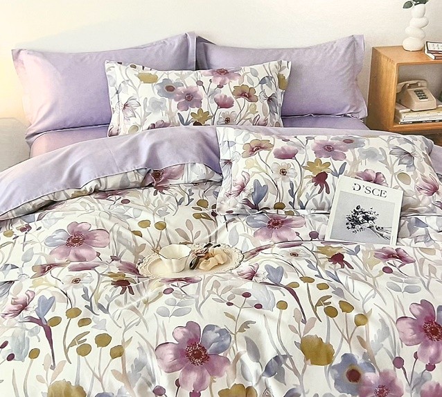 Komplet Pościeli Satyna Bawełniana Kwiaty