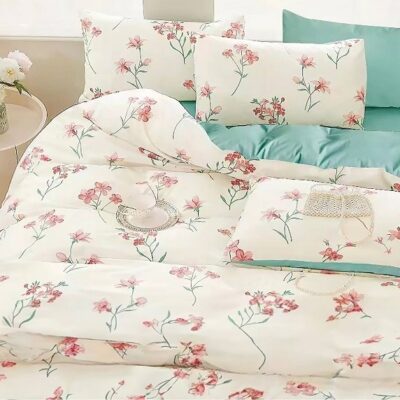 Komplet Pościeli Satyna Bawełniana Kwiaty