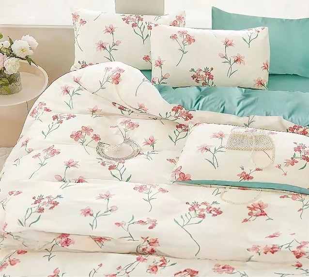 Komplet Pościeli Satyna Bawełniana Kwiaty