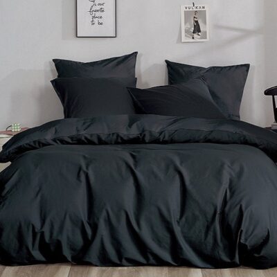 Komplet Pościeli Satyna Bawełniana Czarna