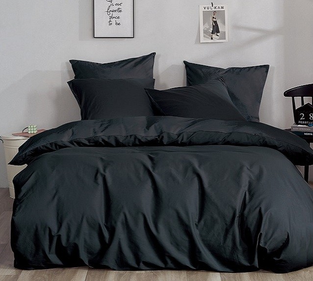 Komplet Pościeli Satyna Bawełniana Czarna
