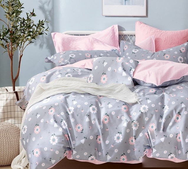 Komplet Pościeli Satyna Bawełniana Kwiatki