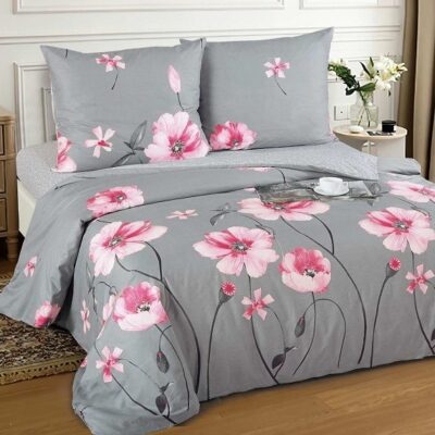 Komplet Pościeli Satyna Bawełniana Maki