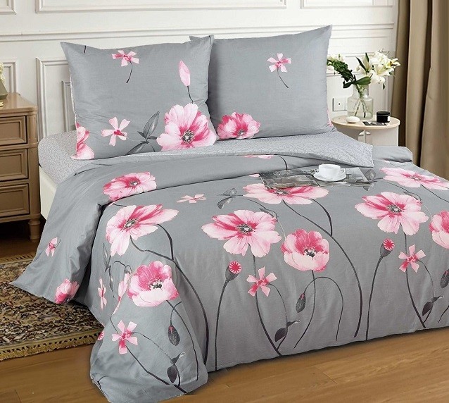 Komplet Pościeli Satyna Bawełniana Maki