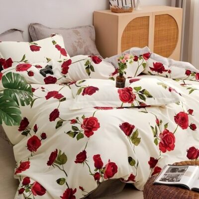 Komplet Pościeli Satyna Bawełniana Róże