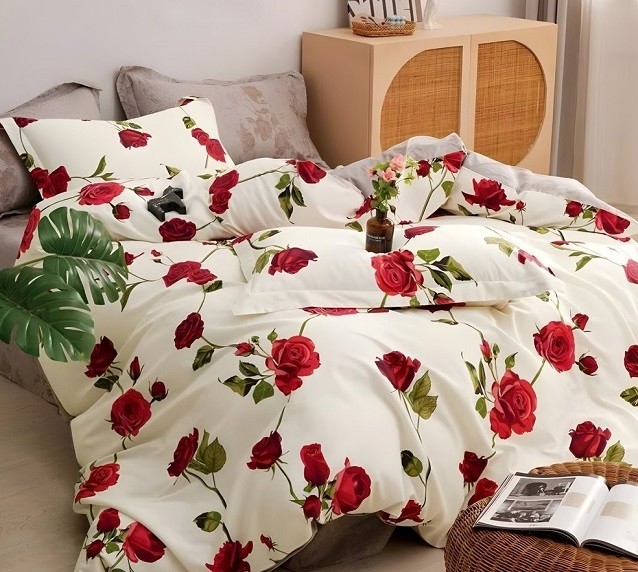 Komplet Pościeli Satyna Bawełniana Róże