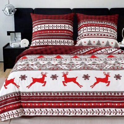Komplet Pościeli Satyna Bawełniana Renifery
