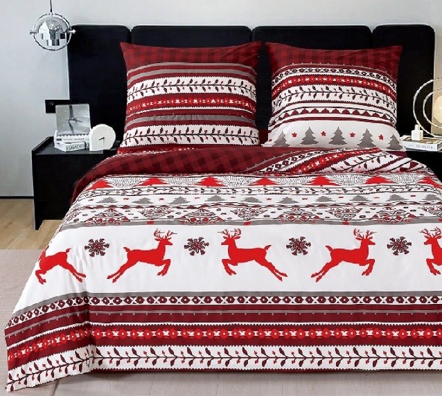 Komplet Pościeli Satyna Bawełniana Renifery