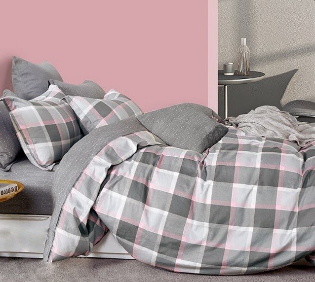 Komplet Pościeli Satyna Bawełniana Krata