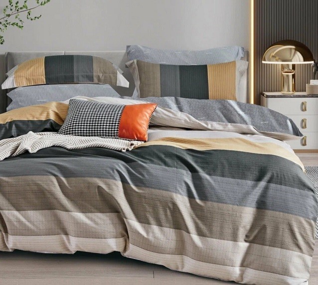 Komplet Pościeli Satyna Bawełniana Pasy