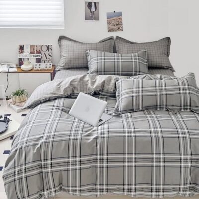 Komplet Pościeli Satyna Bawełniana Krata