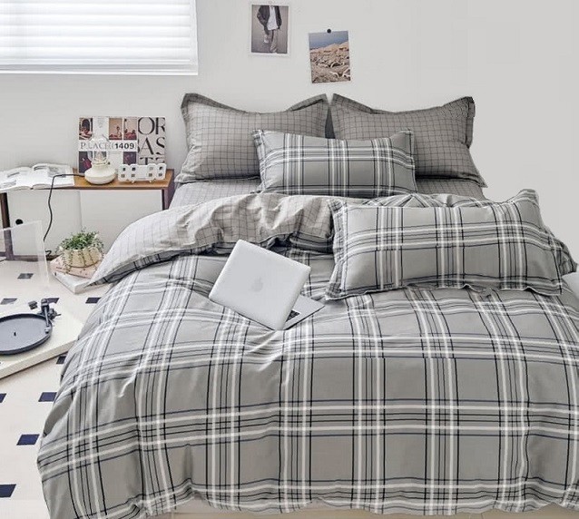 Komplet Pościeli Satyna Bawełniana Krata