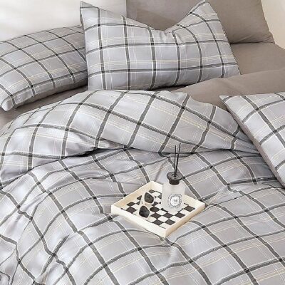 Komplet Pościeli Satyna Bawełniana Krata