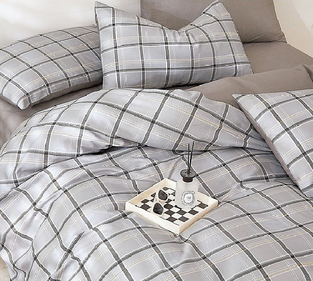 Komplet Pościeli Satyna Bawełniana Krata