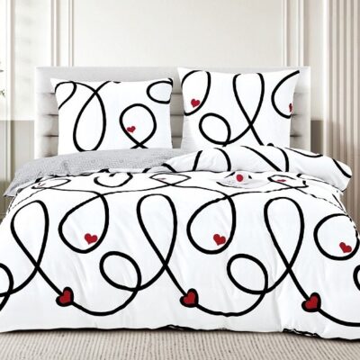 Komplet Pościeli Satyna Bawełniana Serca