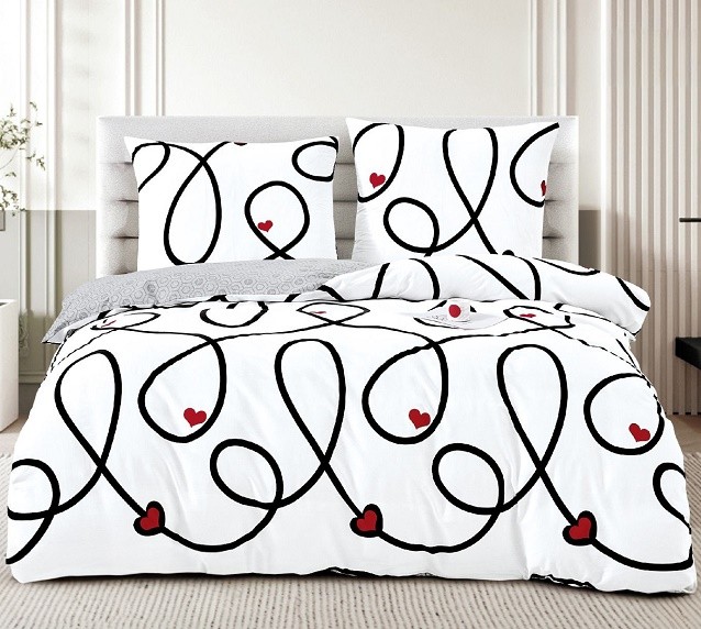 Komplet Pościeli Satyna Bawełniana Serca