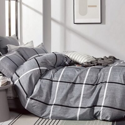 Komplet Pościeli Satyna Bawełniana Kratka