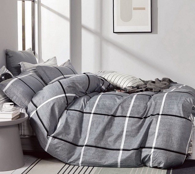 Komplet Pościeli Satyna Bawełniana Kratka