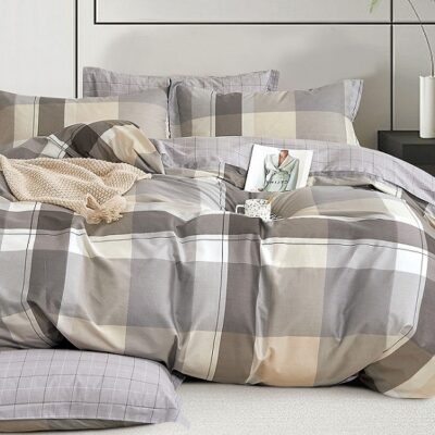 Komplet Pościeli Satyna Bawełniana Kratka