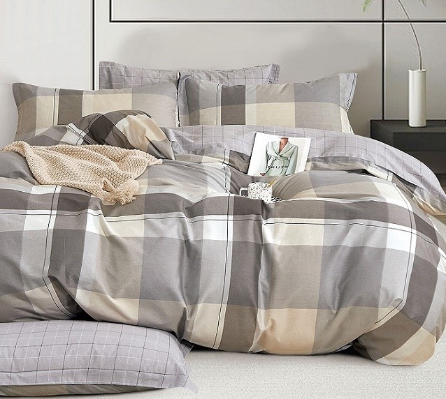 Komplet Pościeli Satyna Bawełniana Kratka